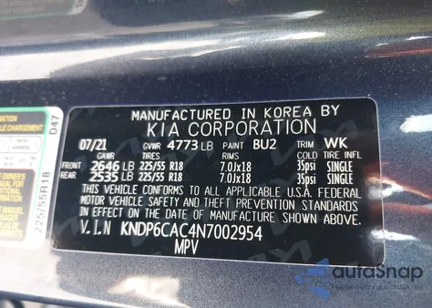 2022 Kia Sportage Nightfall Edition из США, поврежденный, VIN KNDP6CAC4N7002954